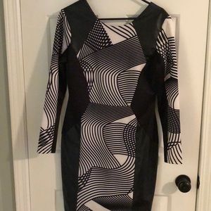 Long sleeve black and white design dress